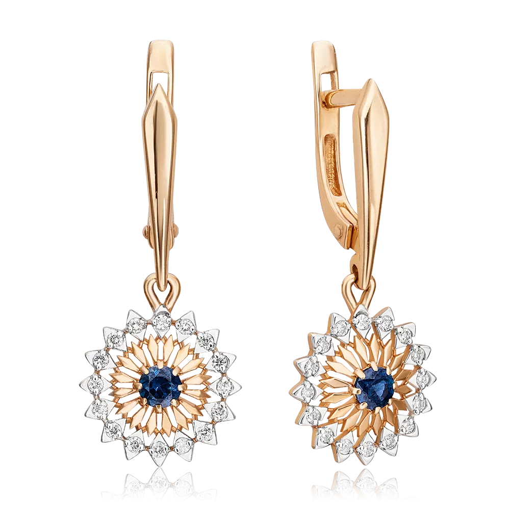 Серьги с английским замком из красного золота с сапфиром и бриллиантами 02-4900-00-105-1110-30