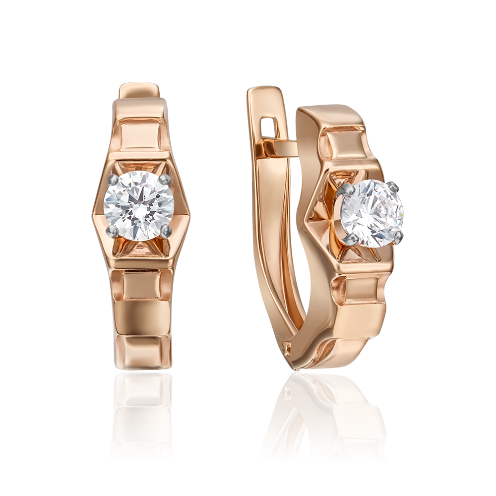 Серьги с английским замком из комбинированного золота с фианитом 02-4320-00-501-1111-38