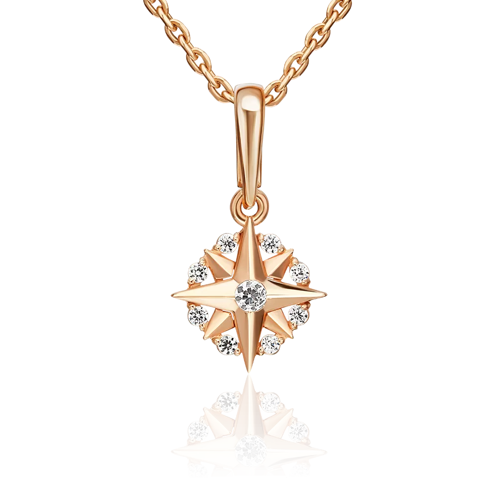 Подвеска «Роза ветров» из красного золота с фианитами 03-3685-00-401-1110