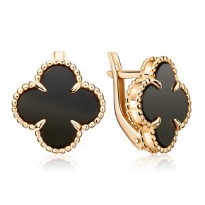 Серьги «Клевер» с английским замком из красного золота с ониксом 02-5524-00-281-1110