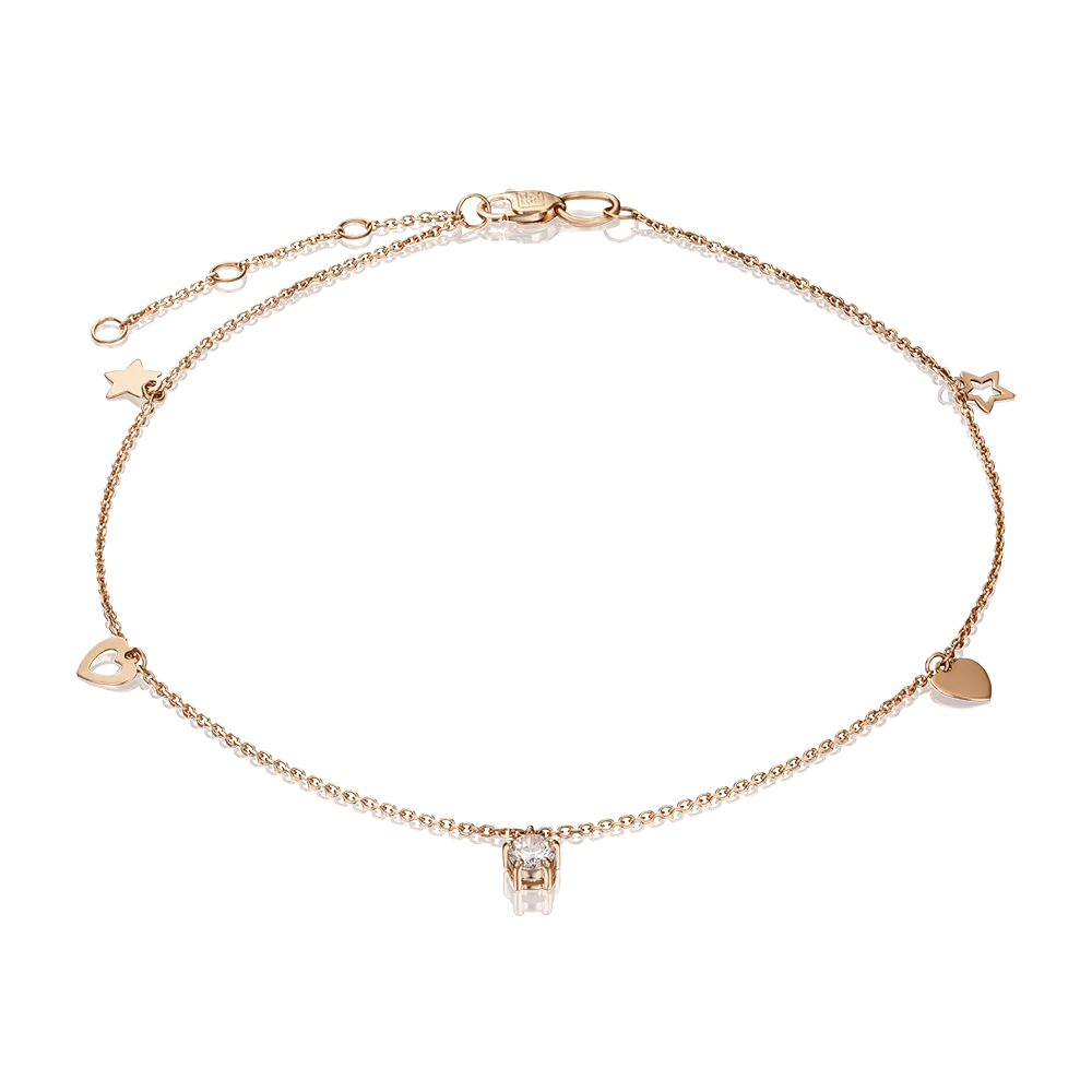 Браслет на ногу из красного золота с фианитом 05-0606-00-401-1110-42