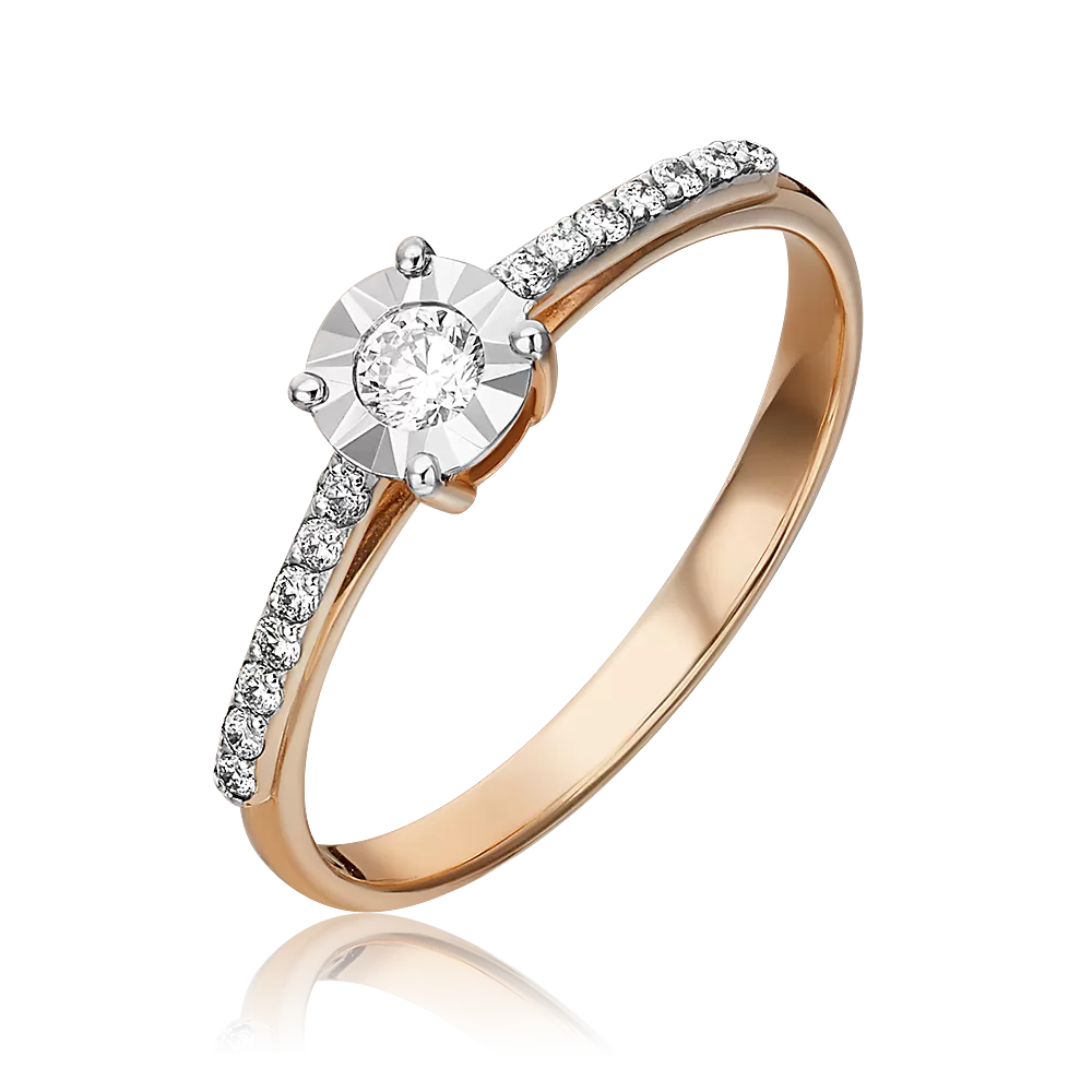 Помолвочное кольцо из комбинированного золота с фианитами 01-4556-00-501-1111-38