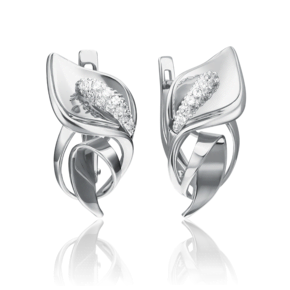 Серьги «Каллы» с английским замком из белого золота с фианитами 02-4280-00-401-1120-23