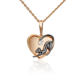 Подвеска «Влюблённая кошка» из красного золота с фианитом 03-3023-01-401-1110-48