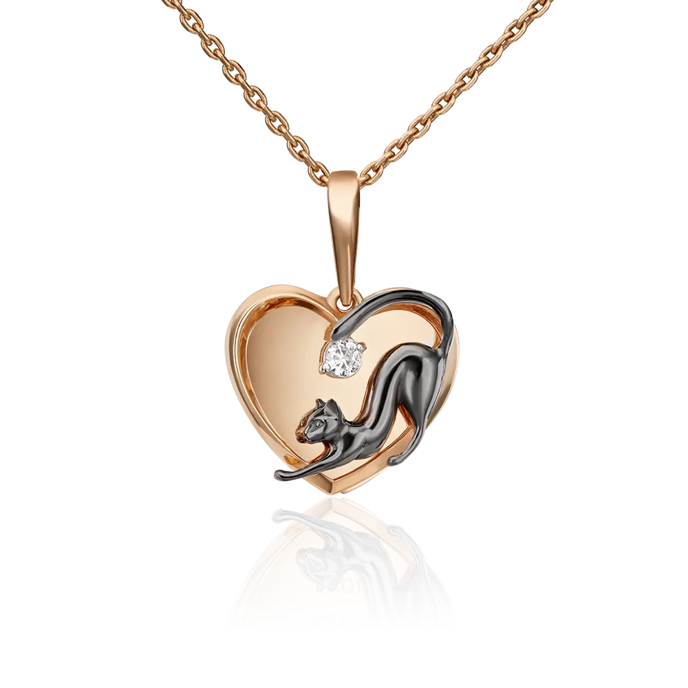 Подвеска «Влюблённая кошка» из красного золота с фианитом 03-3023-01-401-1110-48