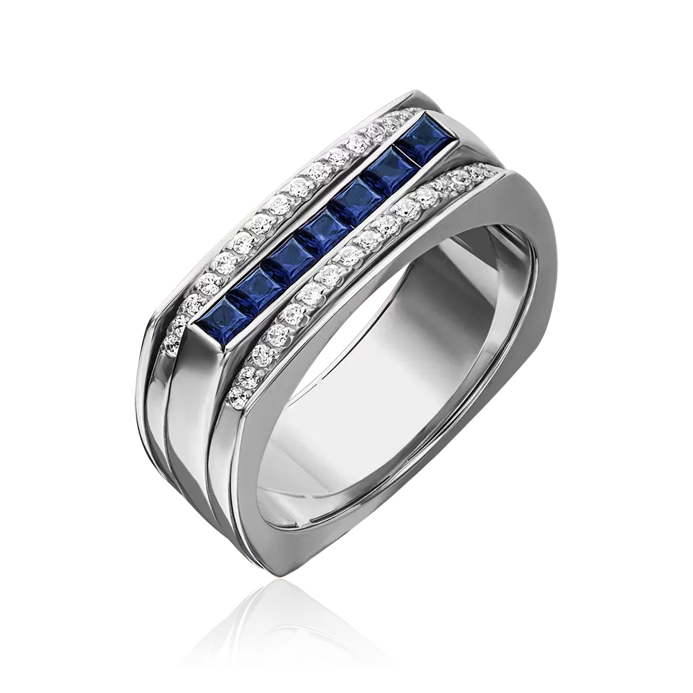 Кольцо из белого золота с сапфирами и бриллиантами 01-5237-00-105-1120-30