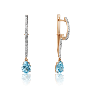 Серьги с английским замком из красного золота с топазом и натуральными топазами white