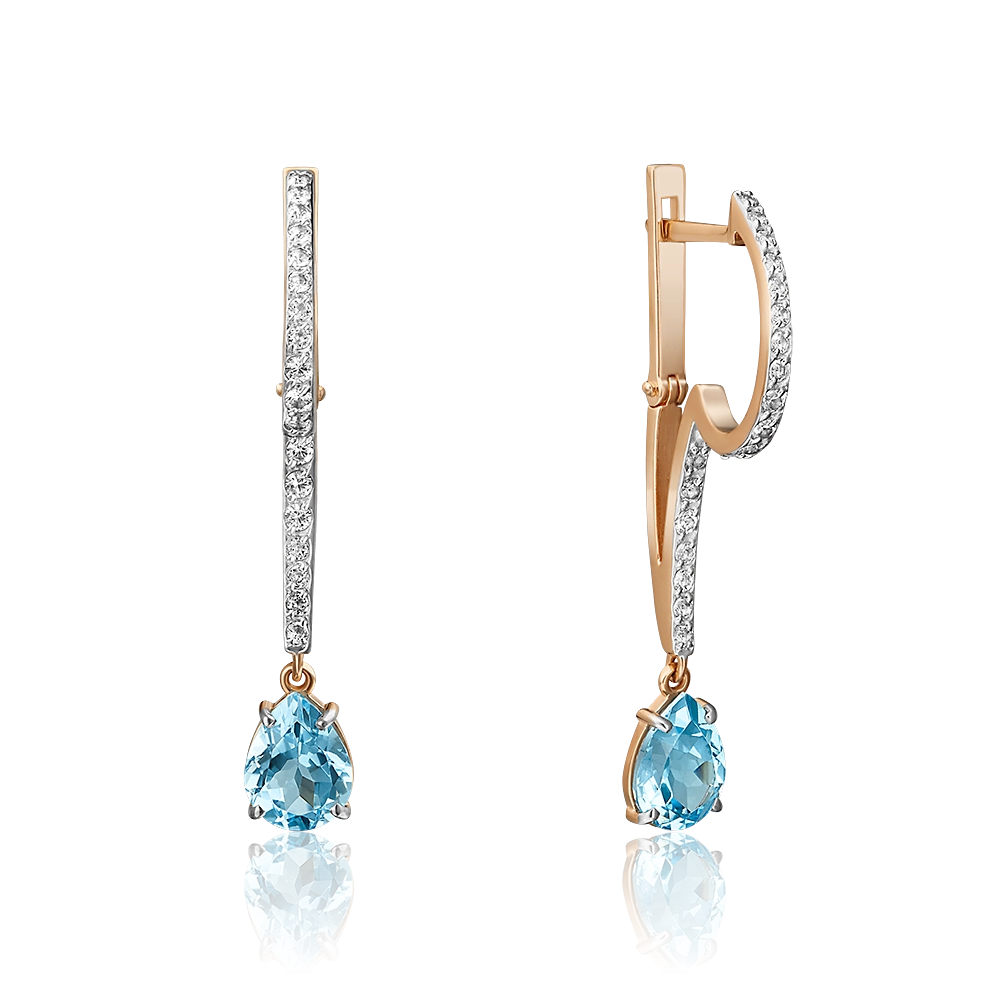 Серьги с английским замком из красного золота с топазом и натуральными топазами white 02-4584-00-201-1110-57