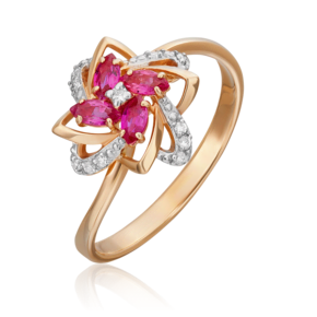 Кольцо из красного золота с рубинами и бриллиантами