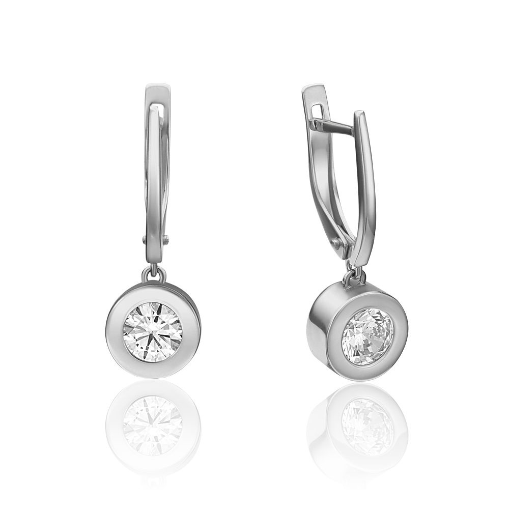 Серьги с английским замком из белого золота с фианитом 02-4500-00-501-1120-38