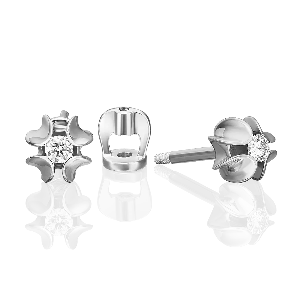 Серьги-пусеты из белого золота с бриллиантом 02-5353-00-101-1120