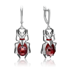 Серьги «Жуки» с английским замком из серебра с фианитом и эмалью 02-4784-00-404-0200-68
