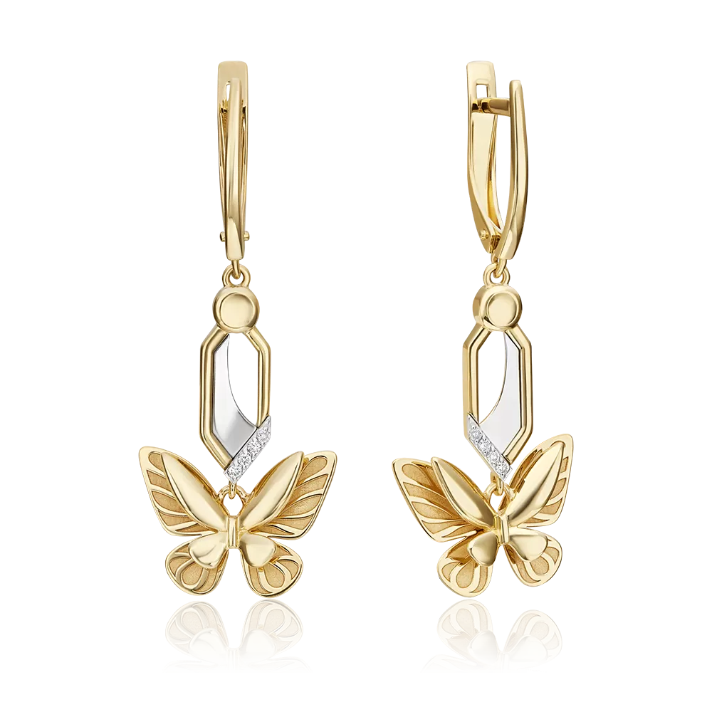 Серьги «Бабочки. Мгновения красоты» с английским замком из комбинированного золота с бриллиантами 02-4812-00-101-1121
