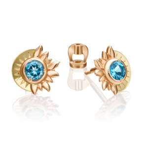 Серьги-пусеты «Два солнца» из комбинированного золота с топазом 02-4764-00-201-1113-75