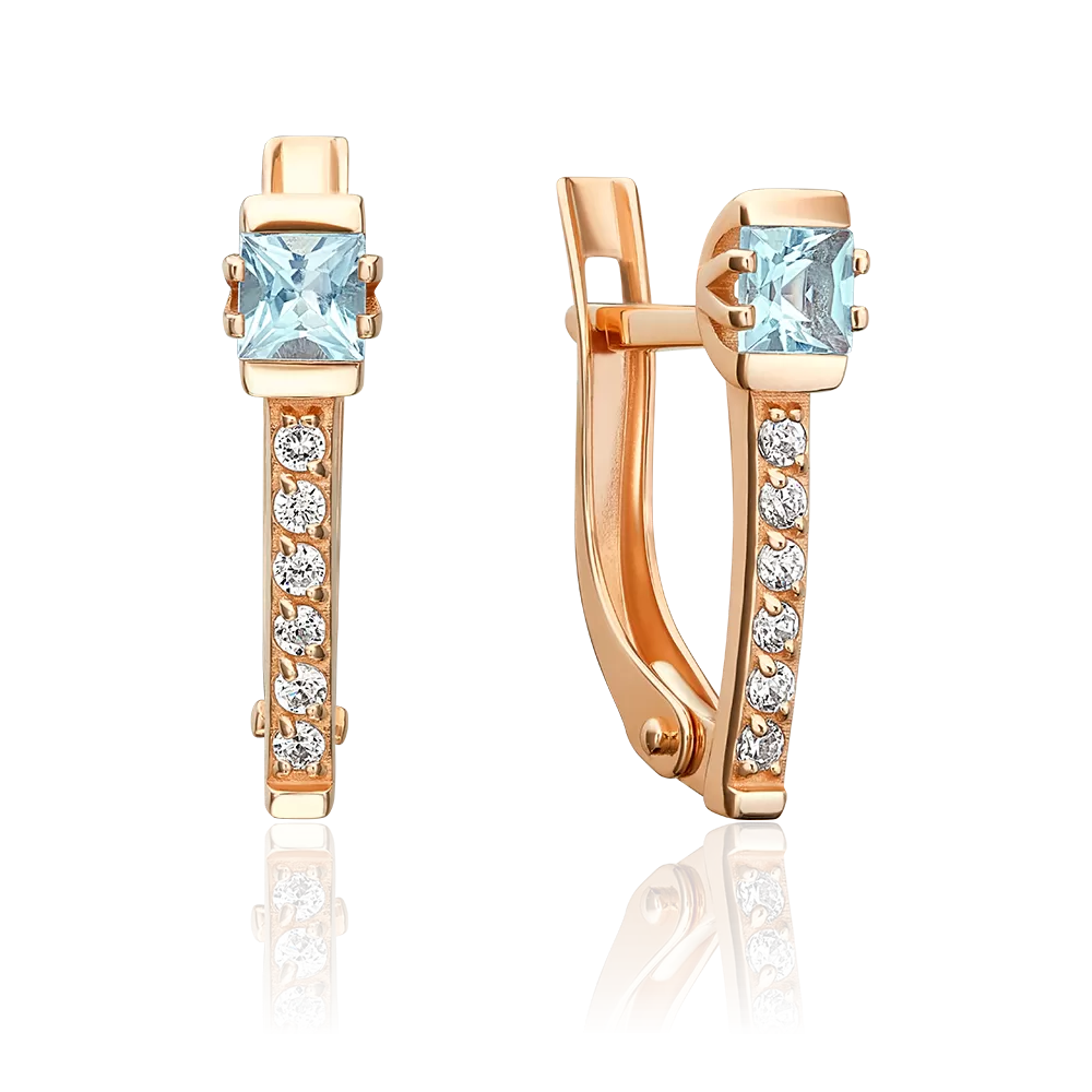 Серьги с английским замком из красного золота с топазом и фианитами 02-5631-00-207-1110