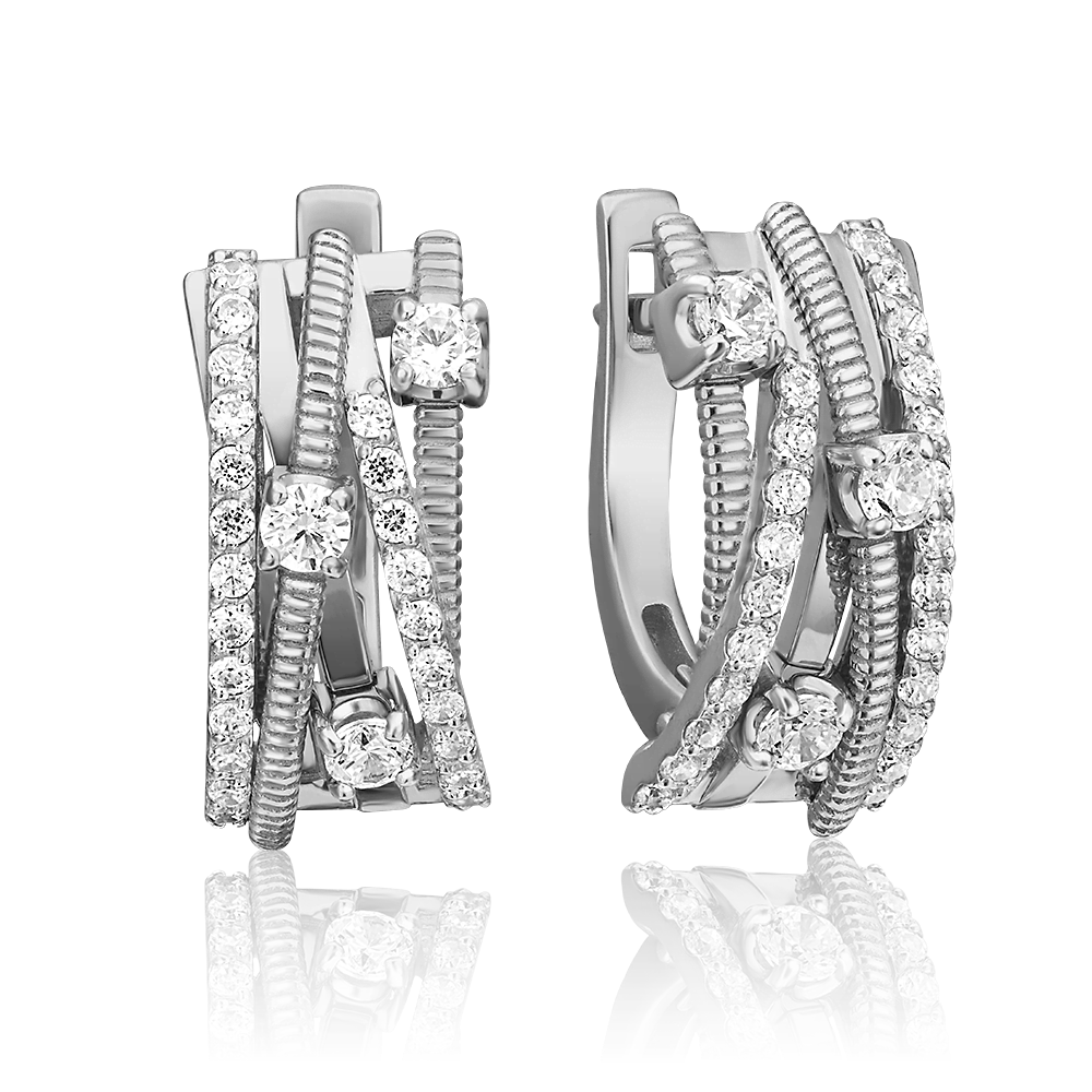 Серьги с английским замком из белого золота с фианитами 02-4517-00-401-1120-24