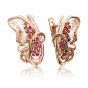 Серьги «Бабочки» с английским замком из красного золота с фианитами 02-3985-01-404-1110-65
