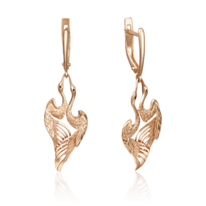 Серьги «Журавли» с английским замком из красного золота с эмалью 02-4050-01-000-1110-65