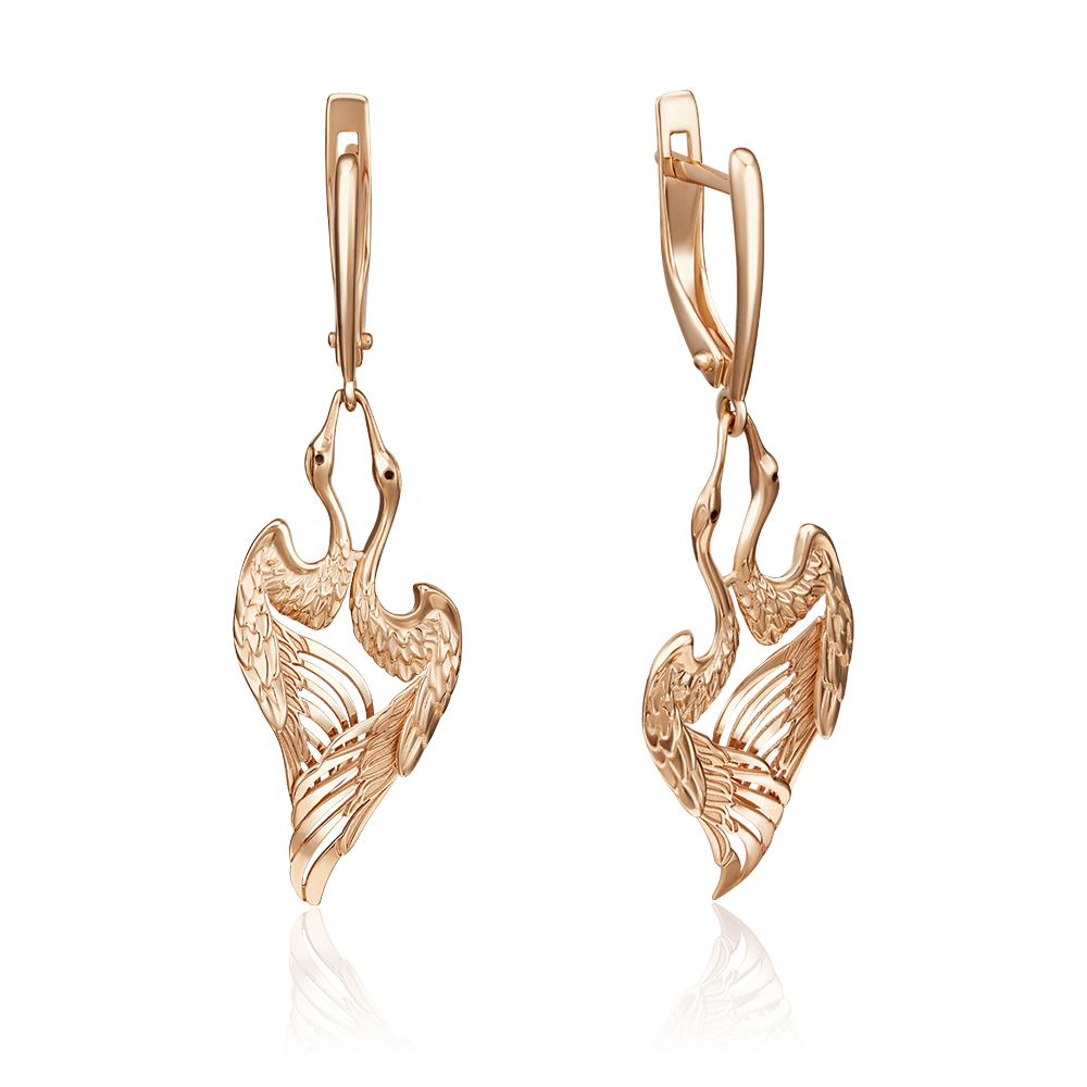 Серьги «Журавли» с английским замком из красного золота с эмалью 02-4050-01-000-1110-65