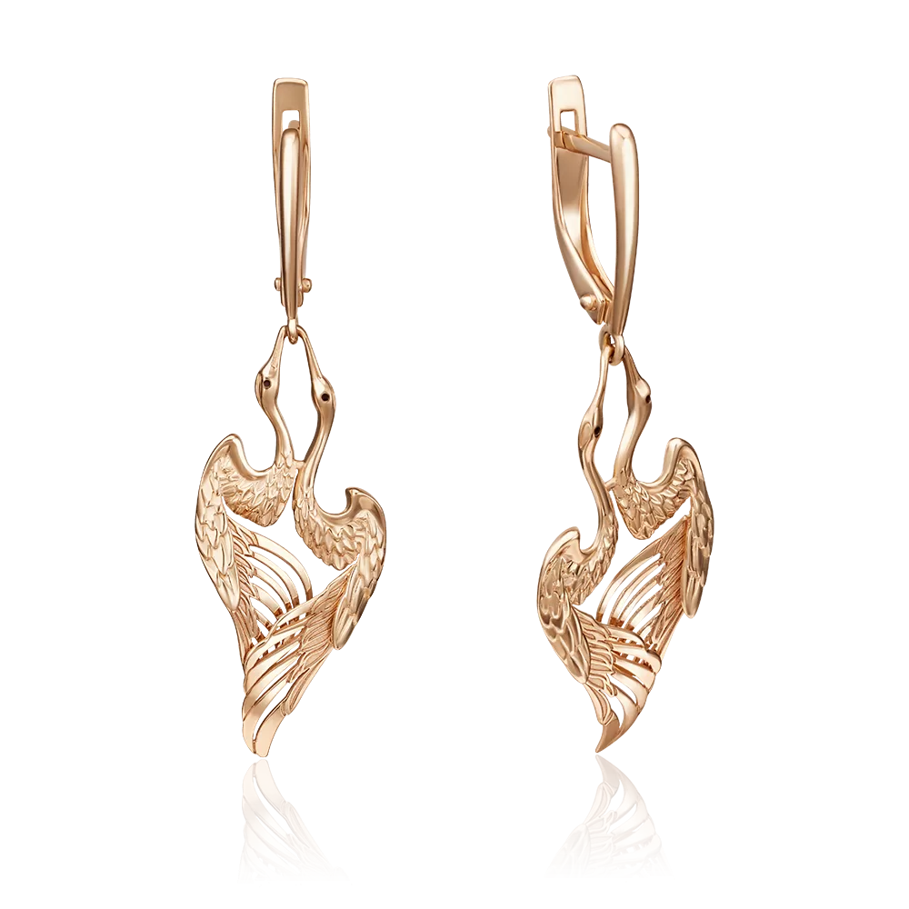 Серьги «Журавли» с английским замком из красного золота с эмалью 02-4050-01-000-1110-65