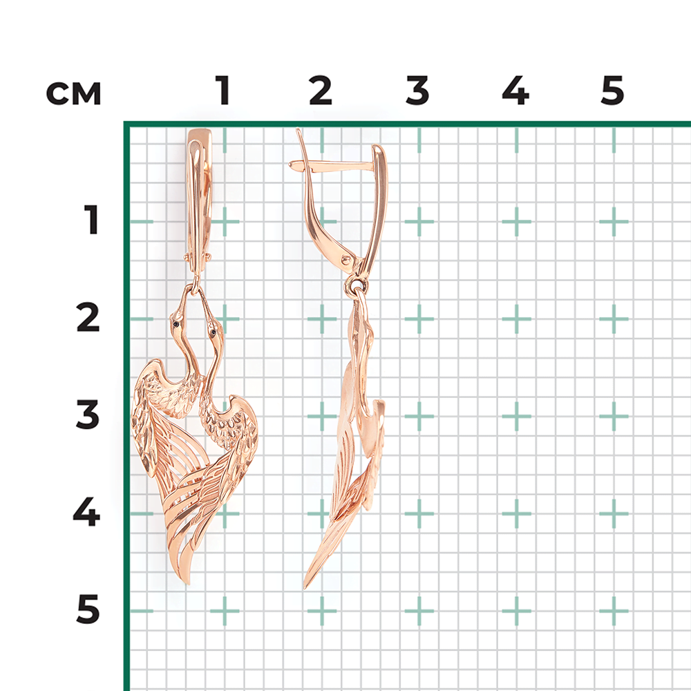 Серьги «Журавли» с английским замком из красного золота с эмалью 02-4050-01-000-1110-65