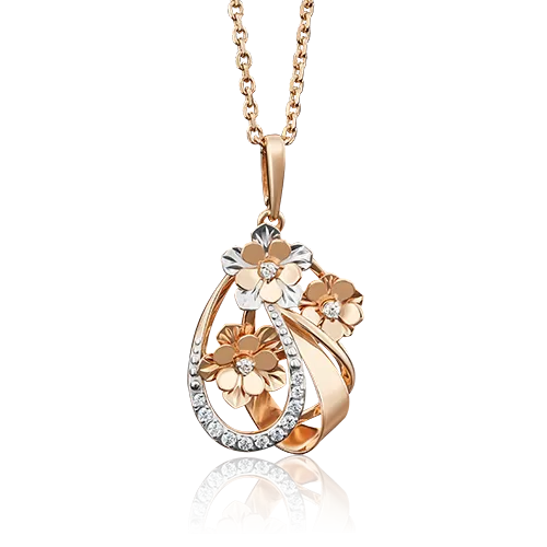 Подвеска «Цветы» из красного золота с фианитами 03-2669-00-401-1110-65