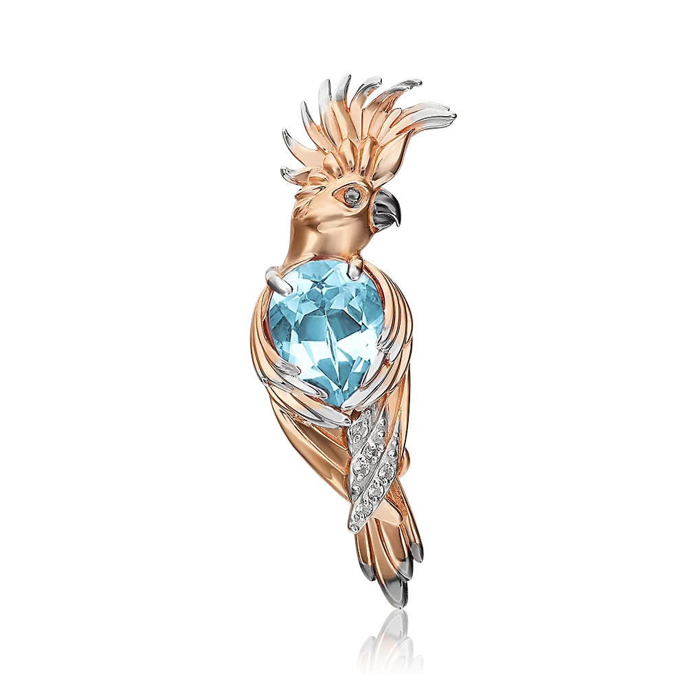 Брошь «Попугай Какаду» из красного золота с топазом и натуральными топазами white 04-0229-00-201-1110-57