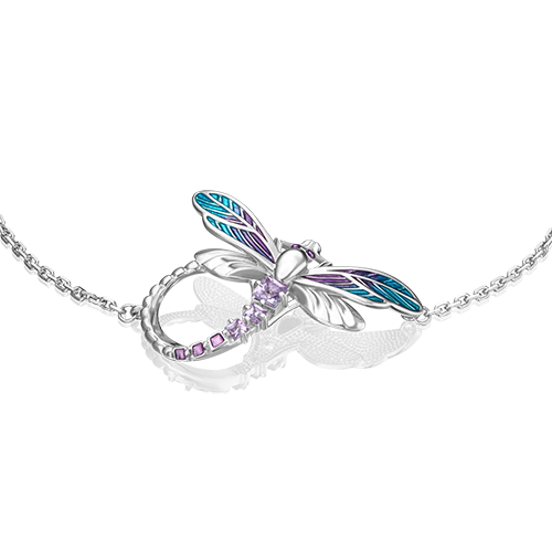 Браслет «Стрекоза» из серебра с аметистами и эмалью 05-0689-00-203-0200-68