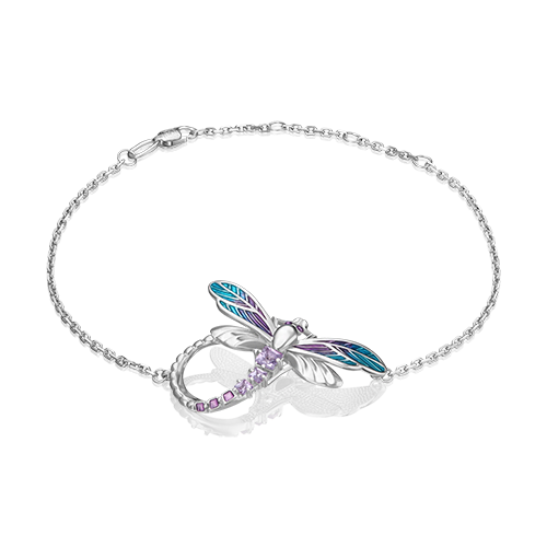 Браслет «Стрекоза» из серебра с аметистами и эмалью 05-0689-00-203-0200-68