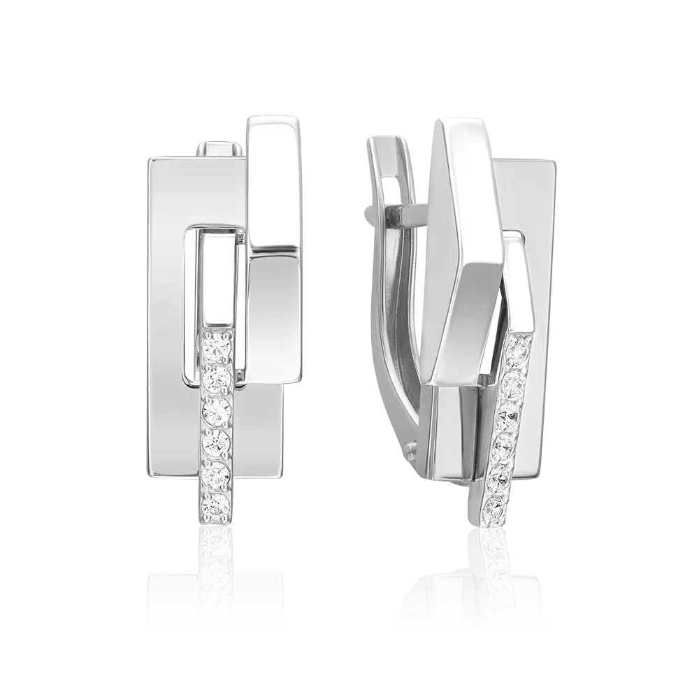 Серьги с английским замком из белого золота с фианитами 02-5128-00-401-1120