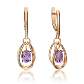 Серьги с английским замком из комбинированного золота с аметистом 02-4553-00-203-1111-57
