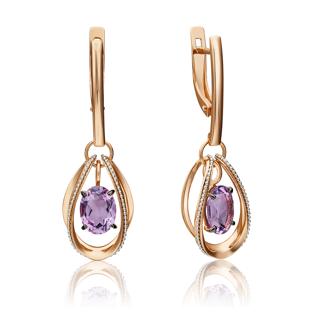 Серьги с английским замком из комбинированного золота с аметистом 02-4553-00-203-1111-57