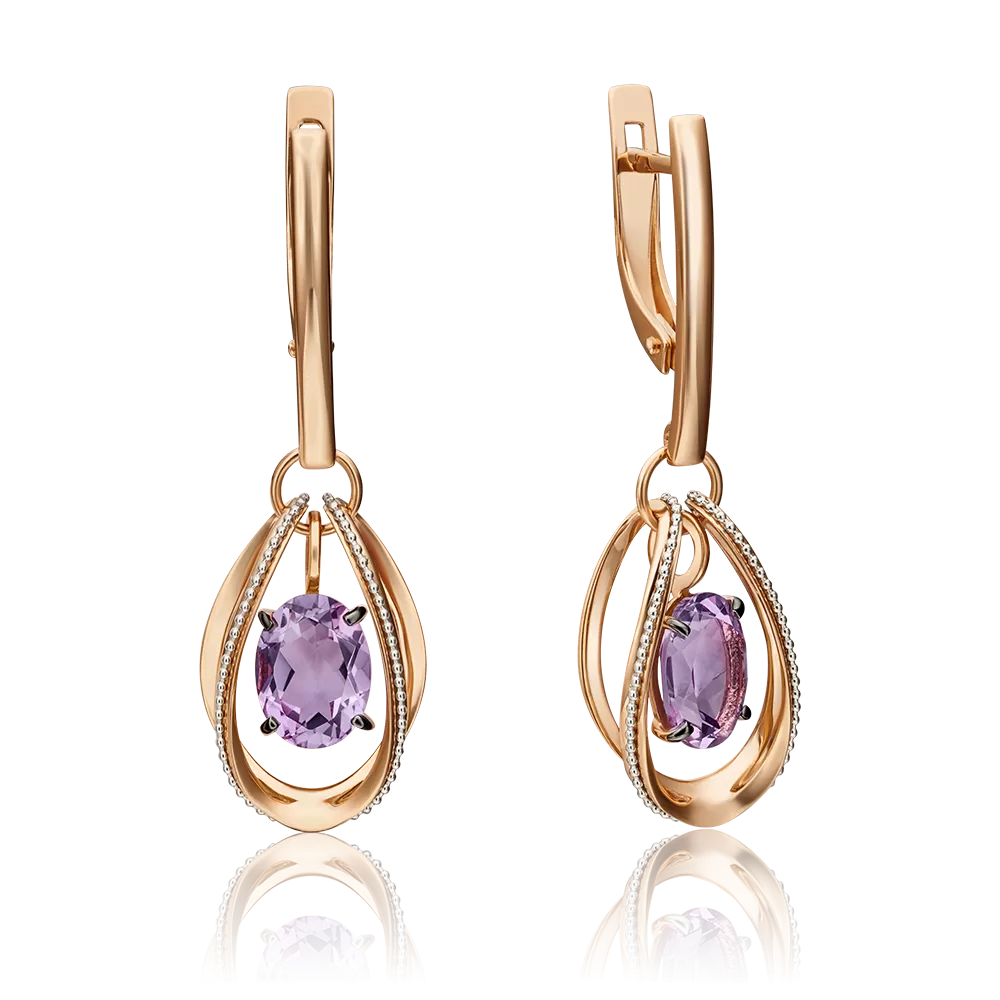 Серьги с английским замком из комбинированного золота с аметистом 02-4553-00-203-1111-57