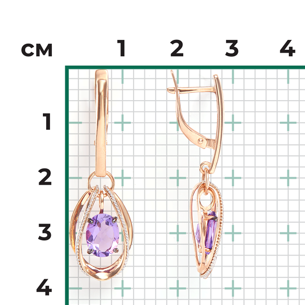 Серьги с английским замком из комбинированного золота с аметистом 02-4553-00-203-1111-57