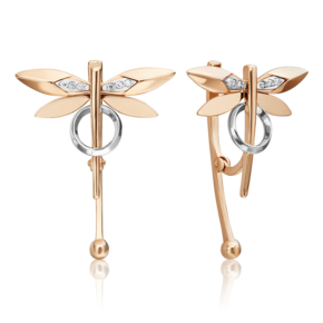 Серьги «Стрекозы. Ценность настоящего» с английским замком из комбинированного золота с бриллиантами 02-4809-00-101-1111