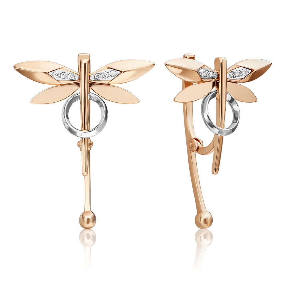 Серьги «Стрекозы. Ценность настоящего» с английским замком из комбинированного золота с бриллиантами 02-4809-00-101-1111