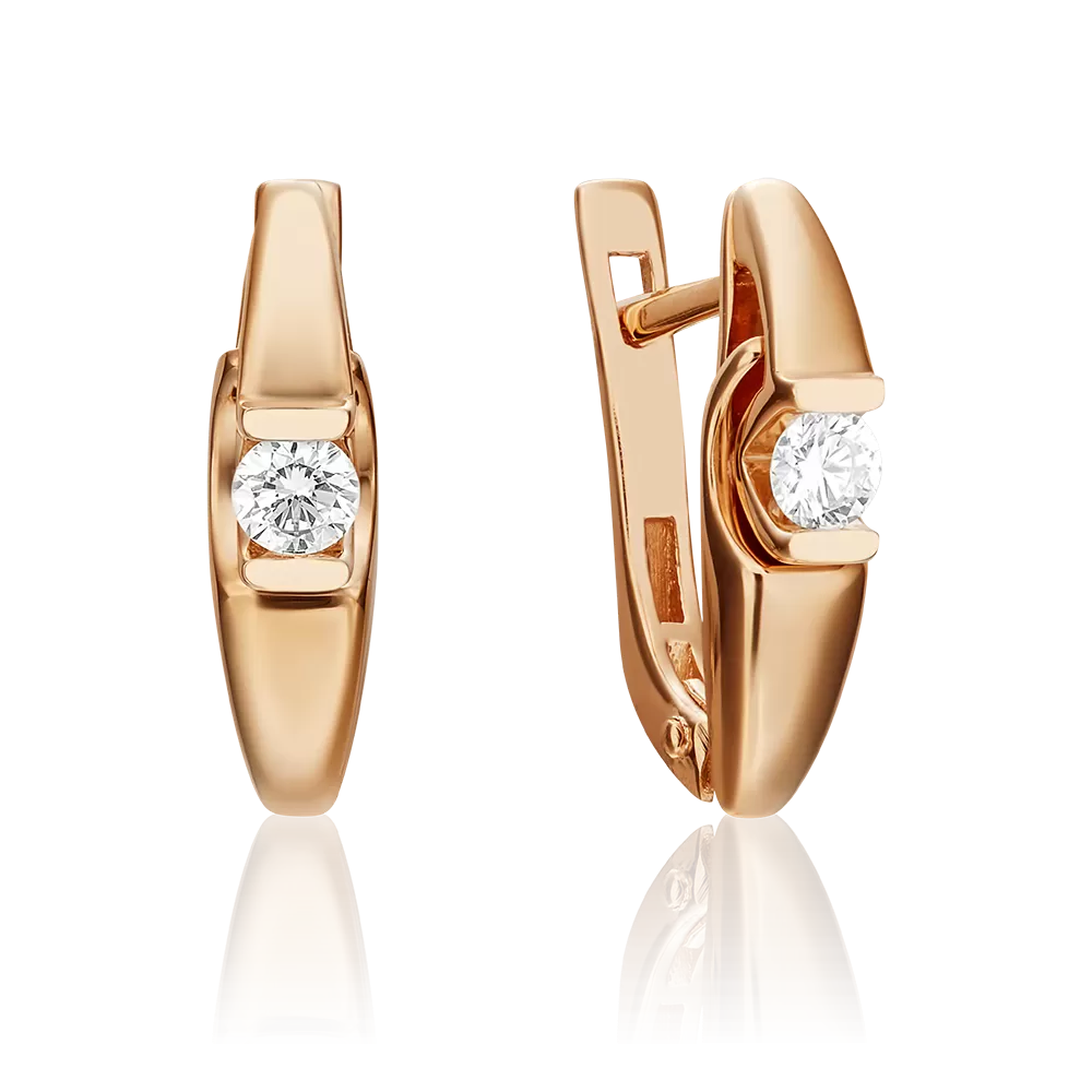 Серьги с английским замком из красного золота с бриллиантом 02-3849-00-101-1110-30