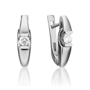 Серьги с английским замком из белого золота с бриллиантом 02-3849-00-101-1120-30