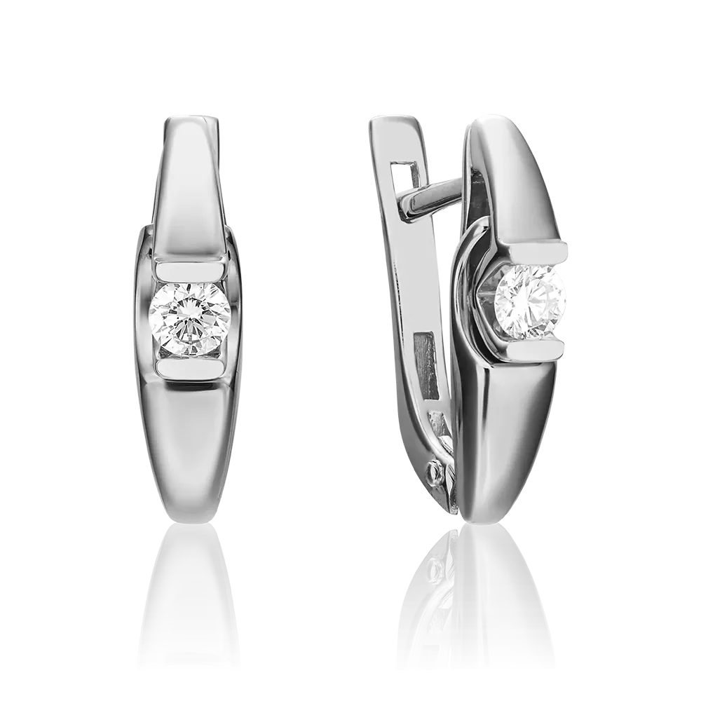 Серьги с английским замком из белого золота с бриллиантом 02-3849-00-101-1120-30
