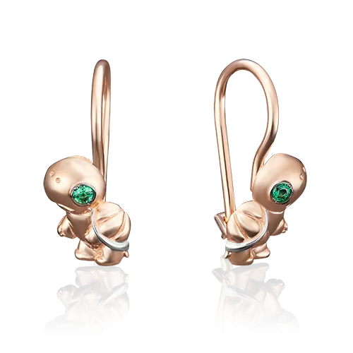 Детские серьги «Черепашки» с французским замком из красного золота с фианитом 02-3852-00-404-1110-03