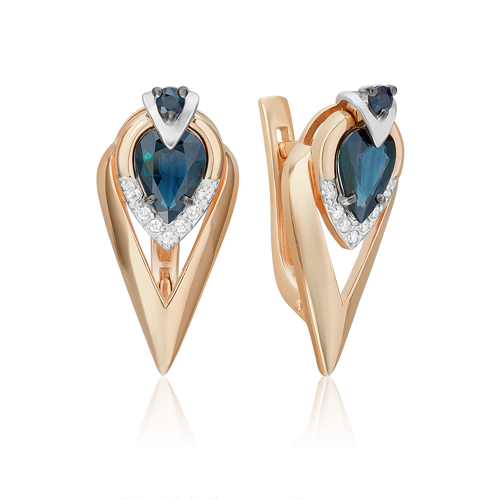 Серьги с английским замком из комбинированного золота с сапфирами и бриллиантами 02-5228-00-105-1111