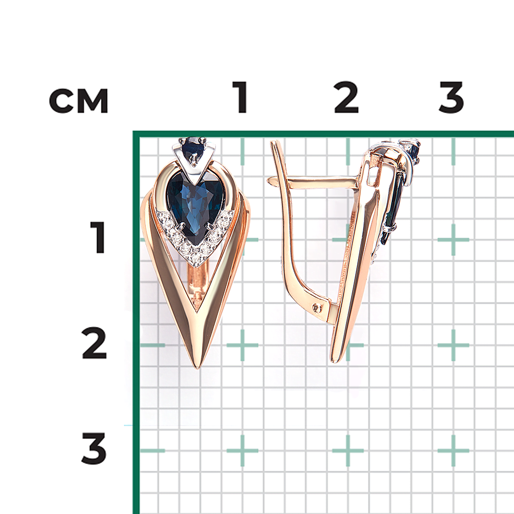 Серьги с английским замком из комбинированного золота с сапфирами и бриллиантами 02-5228-00-105-1111