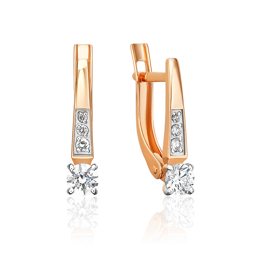 Серьги с английским замком из красного золота с фианитами 02-5624-00-401-1110