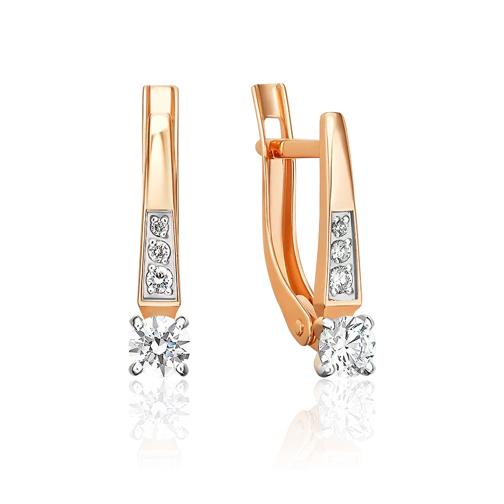 Серьги с английским замком из красного золота с фианитами 02-5624-00-401-1110