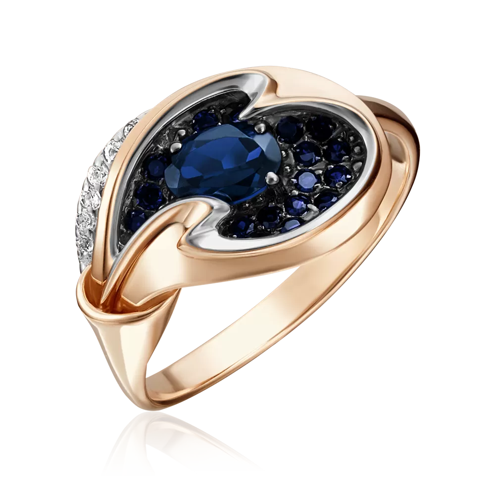 Кольцо из красного золота с сапфирами и бриллиантами 01-5156-00-105-1110-30