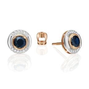 Серьги-пусеты из комбинированного золота с сапфиром и бриллиантами 02-5230-00-105-1111