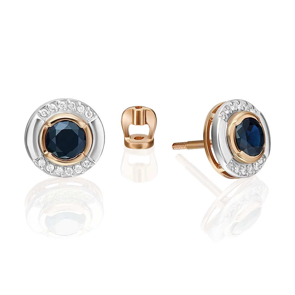 Серьги-пусеты из комбинированного золота с сапфиром и бриллиантами 02-5230-00-105-1111