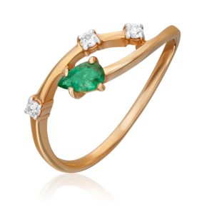 Кольцо из красного золота с изумрудом и бриллиантами 01-0710-00-106-1110-30