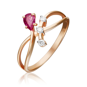 Кольцо из красного золота с рубином и бриллиантами