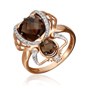 Кольцо «Скарабей» из красного золота с кварцем дымчатым и натуральными топазами white 01-5409-00-715-1110-57